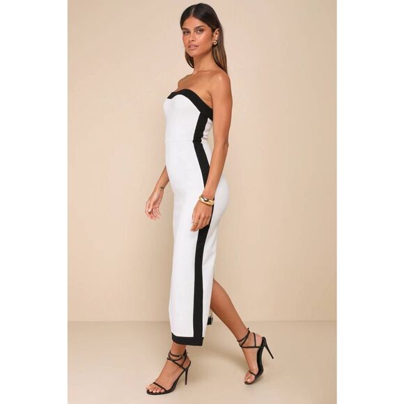 NWT Lulus Impressive Edge White Color Block Strapless Midi Dress Size XS - Picture 3 of 5